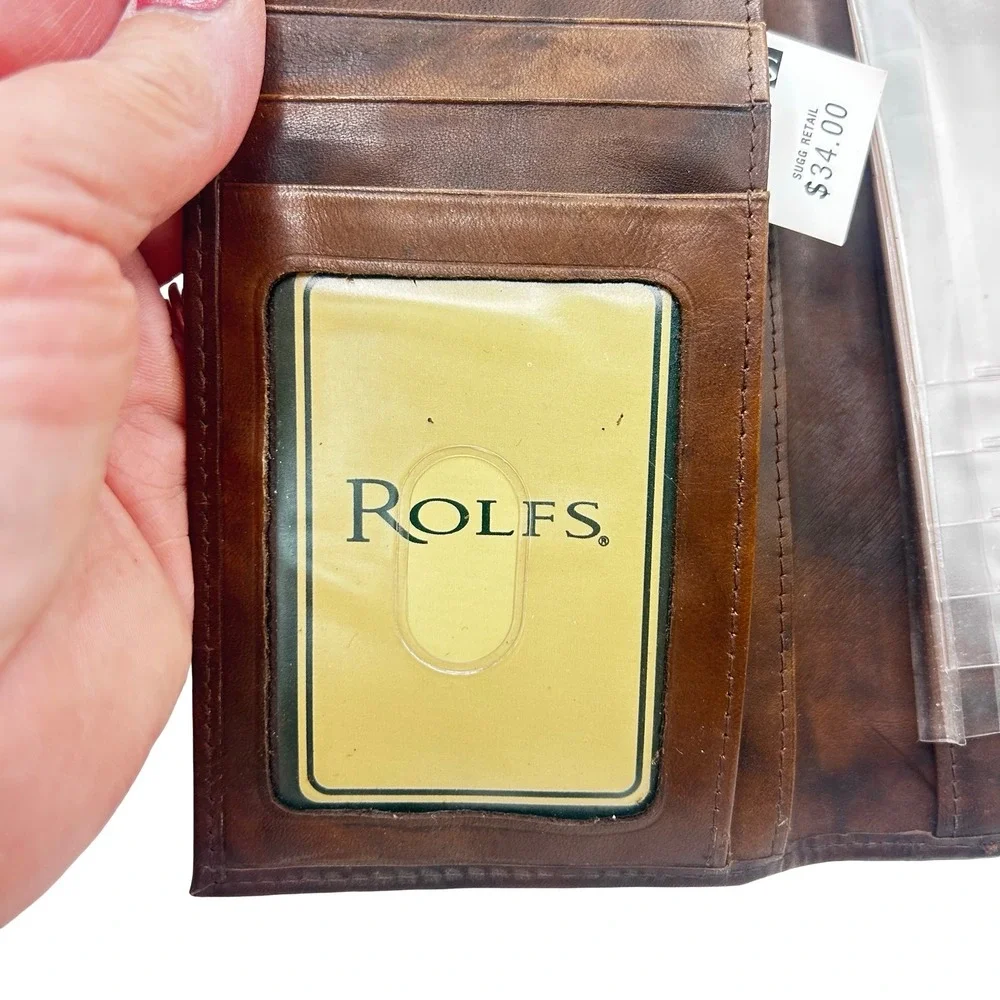 Rolfs Mens Brown Marbled Genuine Leather Pocket Secretary Wallet 63257-21-0 NEW